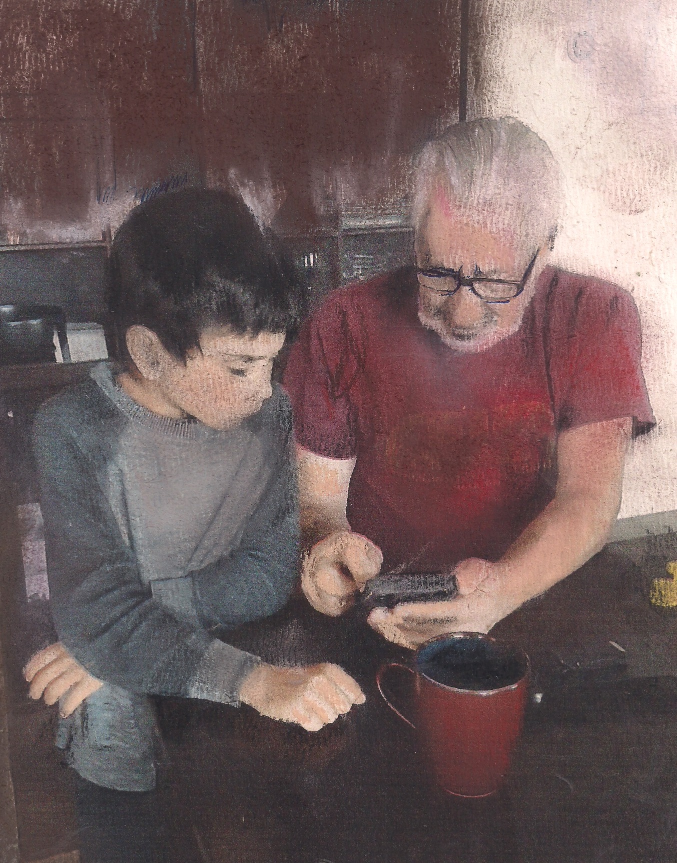 Ethan abd Grampy, pastel by Wendy Hall
