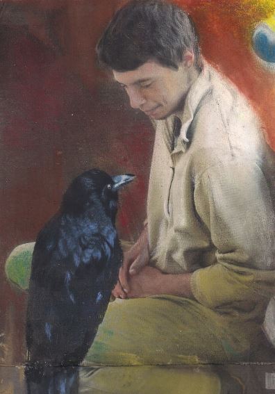 Raven with Keith, pastel by Wendy Hall