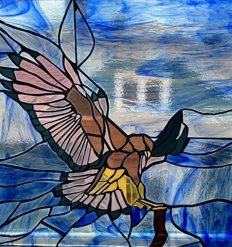 Stained glass hawk, by Wendy